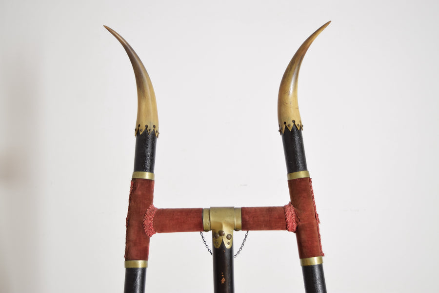 Horn, Brass, Velvet, and Ebonized Wood Easel