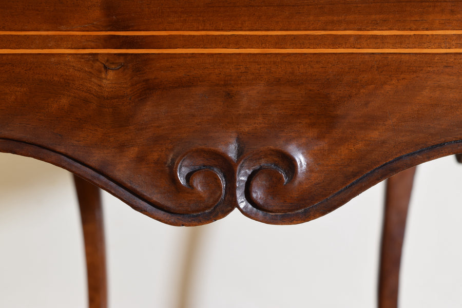 Carved Walnut and Inlaid 1-Drawer Console Table