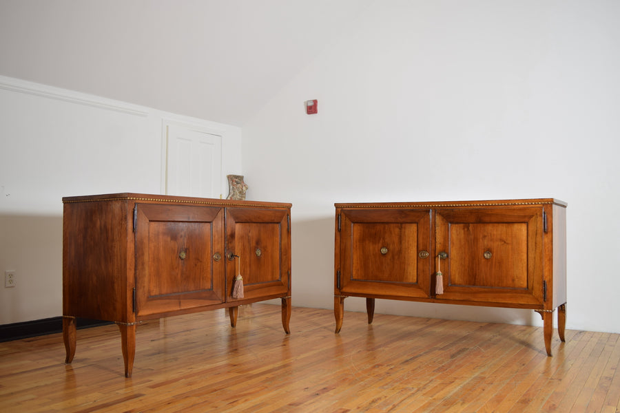 Pair of Walnut and Giltwood 2-Door Credenzas