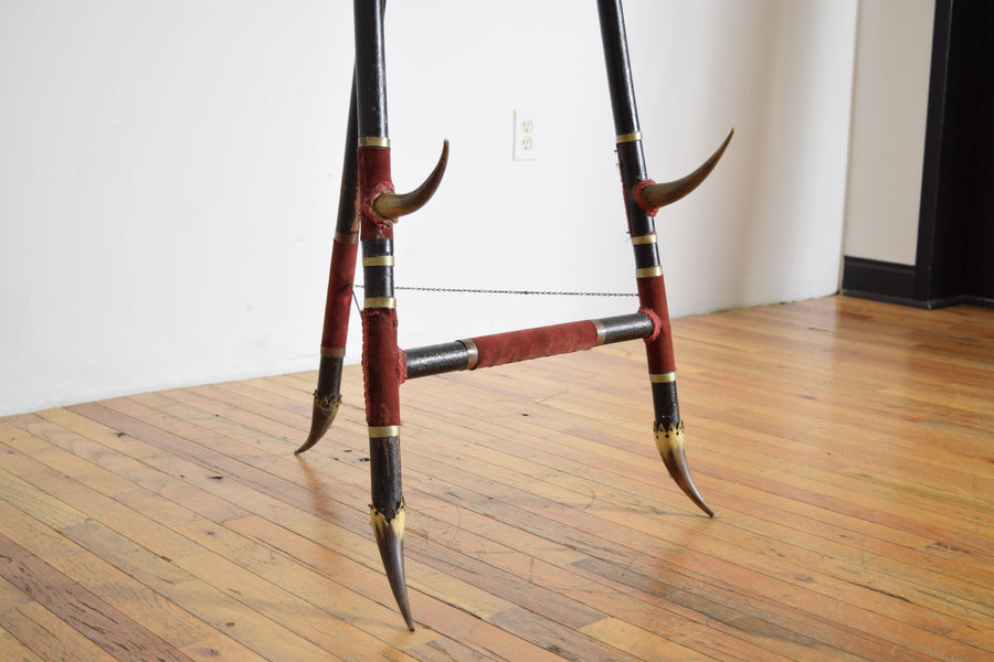 Horn, Brass, Velvet, and Ebonized Wood Easel