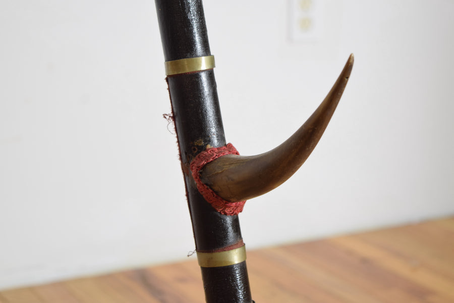 Horn, Brass, Velvet, and Ebonized Wood Easel