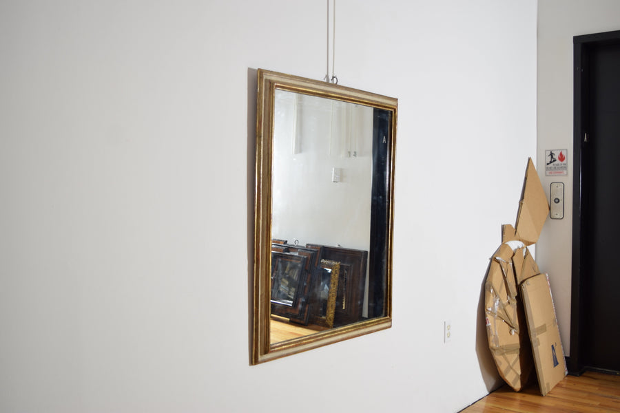 Shaped Walnut Giltwood and Painted Mirror