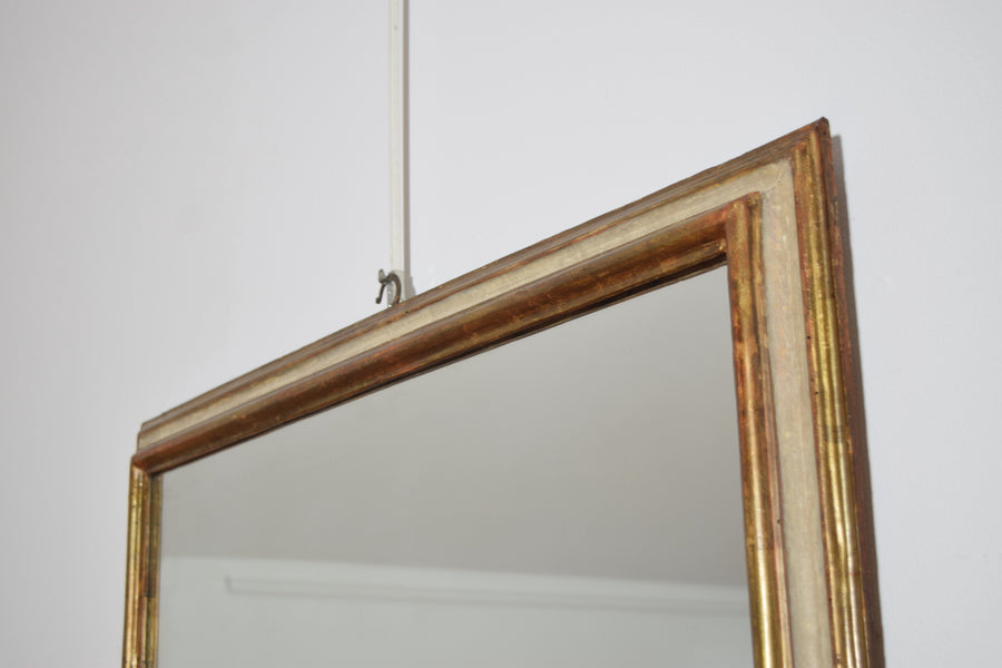 Shaped Walnut Giltwood and Painted Mirror