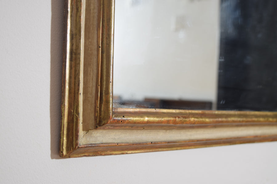 Shaped Walnut Giltwood and Painted Mirror