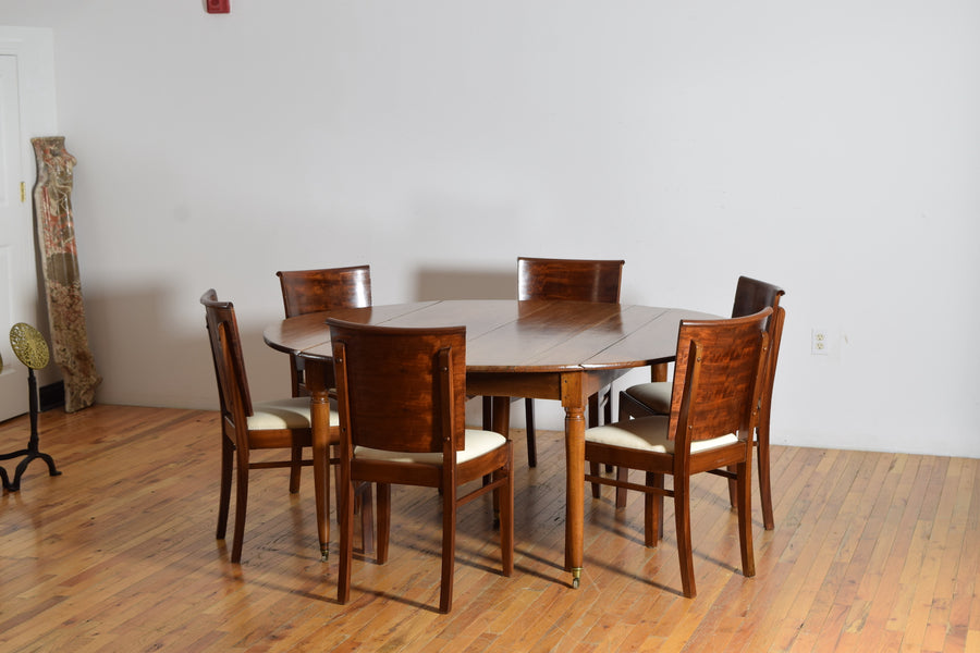 Set of 6 Shaped Walnut and Upholstered Dining Chairs