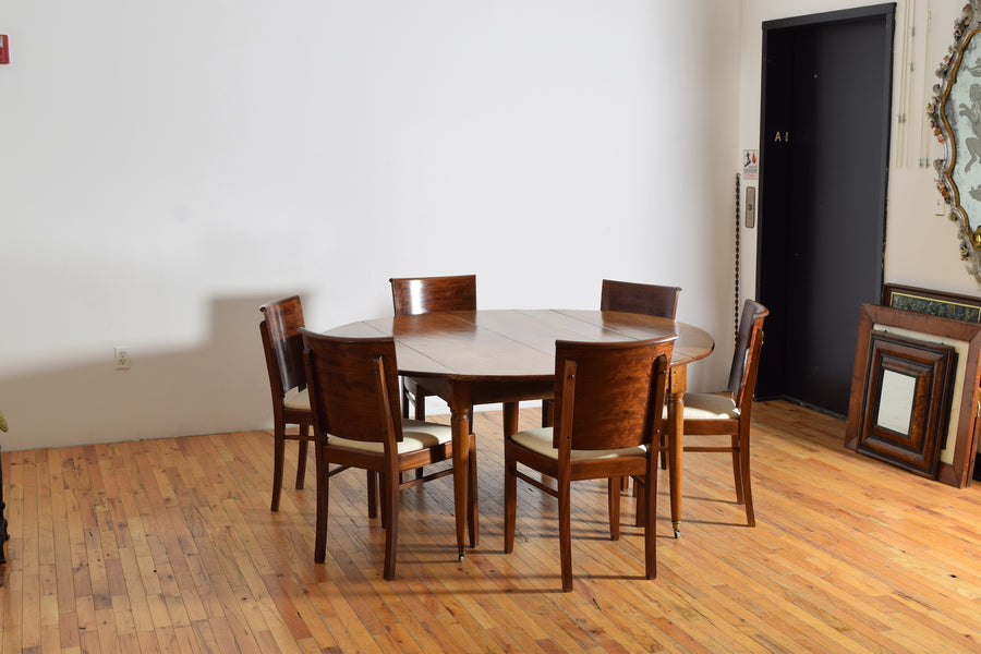 Set of 6 Shaped Walnut and Upholstered Dining Chairs