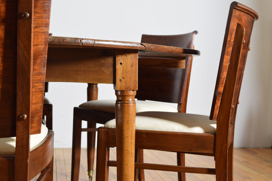 Set of 6 Shaped Walnut and Upholstered Dining Chairs