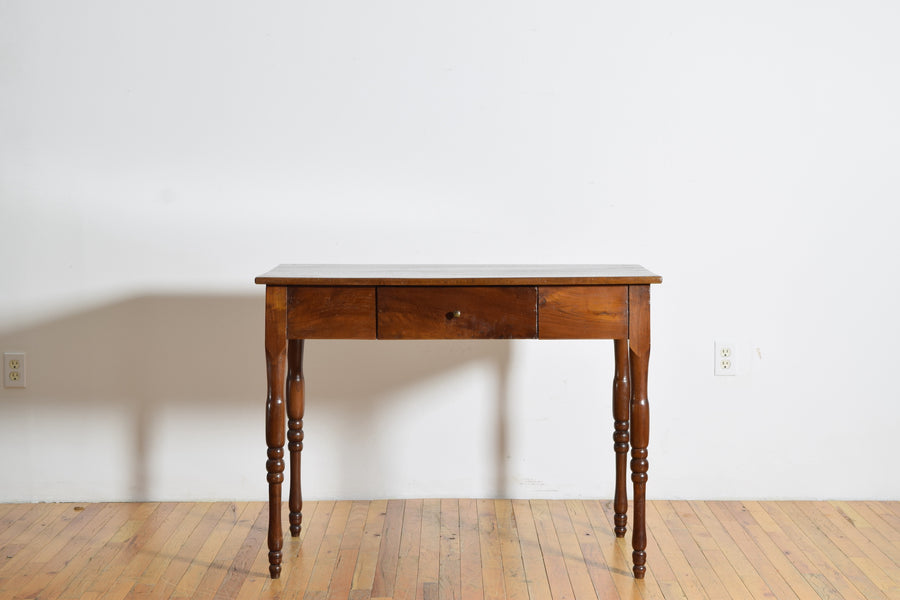Turned Walnut 1-Drawer Table