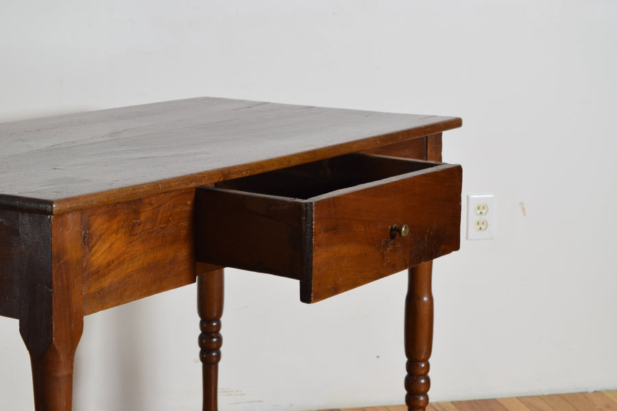 Turned Walnut 1-Drawer Table