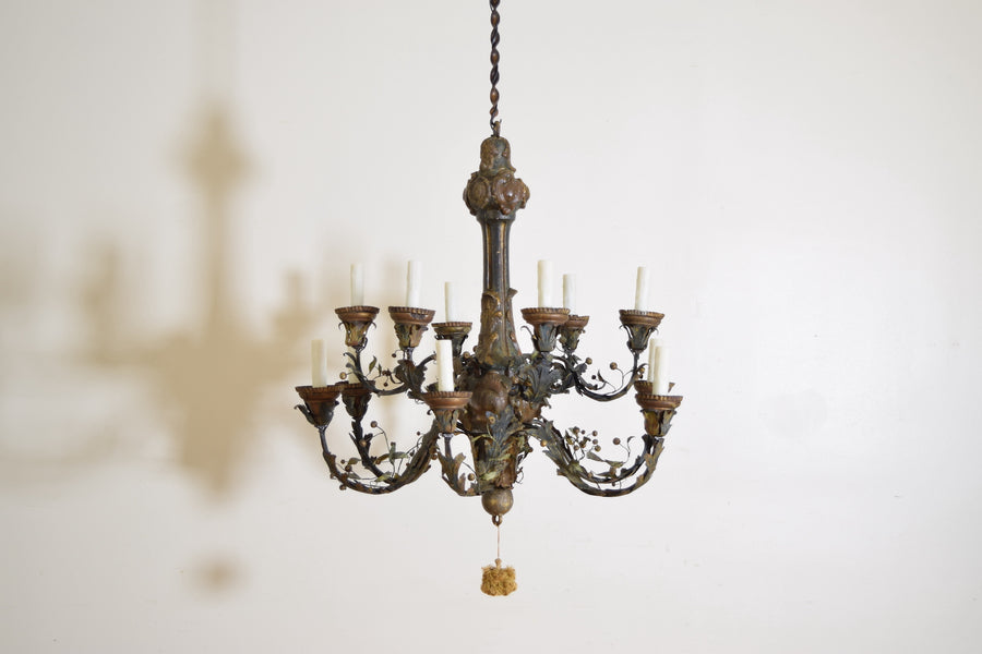 Painted Wood and Papier Mache 12-light Chandelier