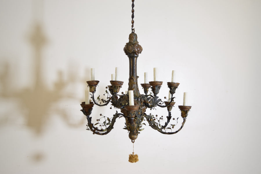 Painted Wood and Papier Mache 12-light Chandelier