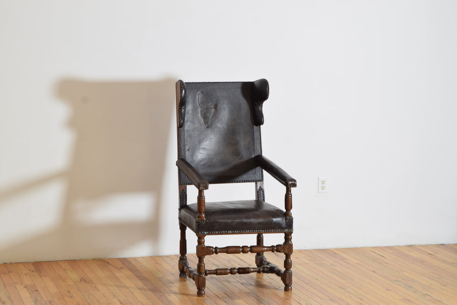 Walnut and Leather Upholstered Poltrona