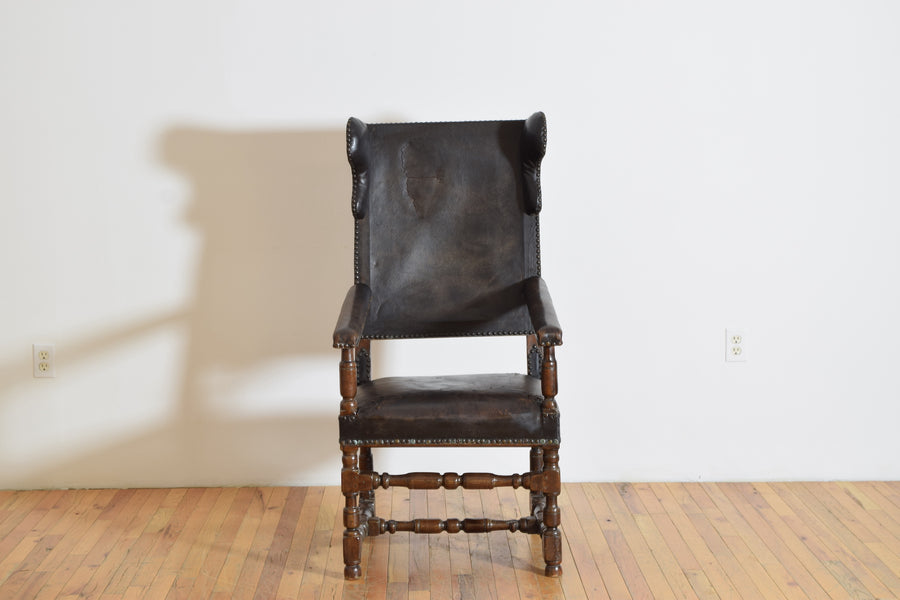 Walnut and Leather Upholstered Poltrona