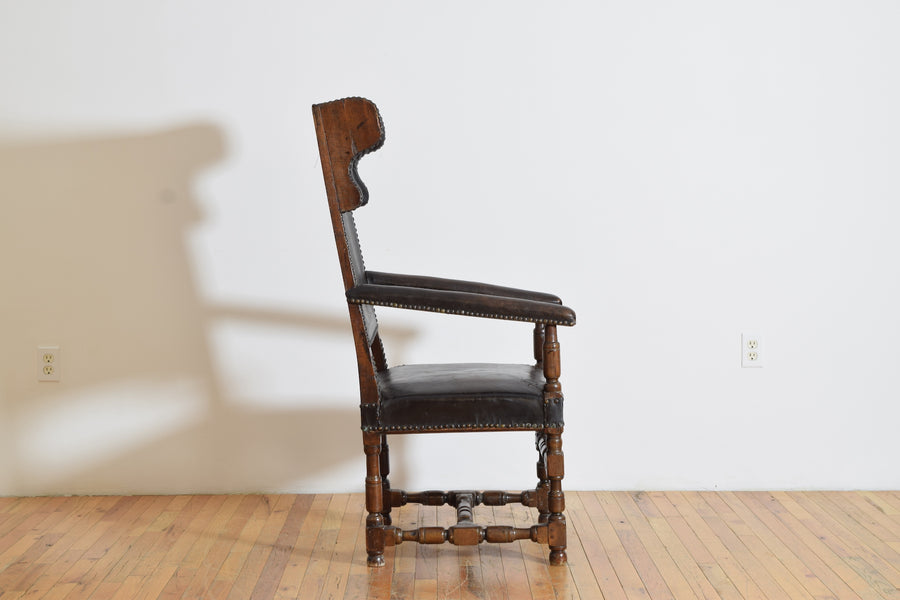 Walnut and Leather Upholstered Poltrona