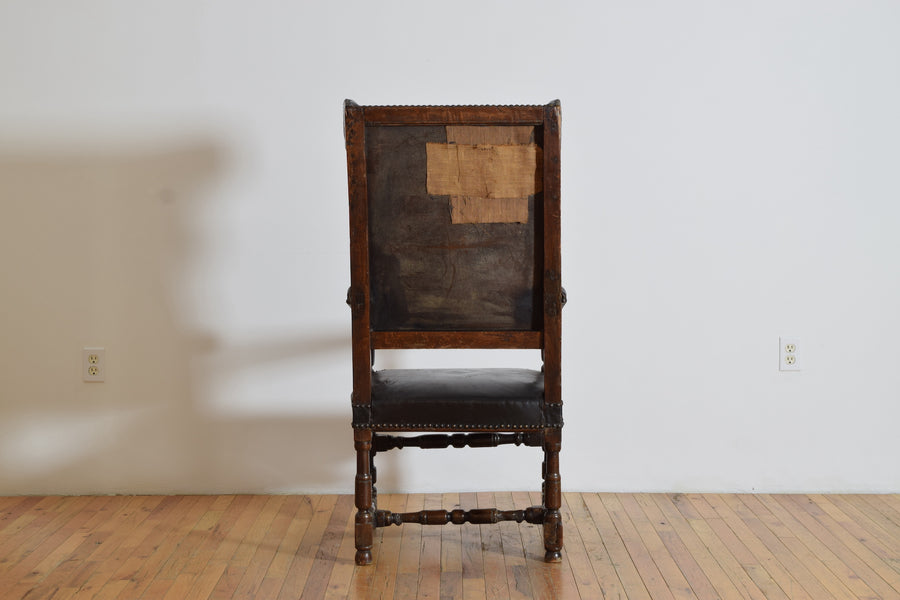 Walnut and Leather Upholstered Poltrona