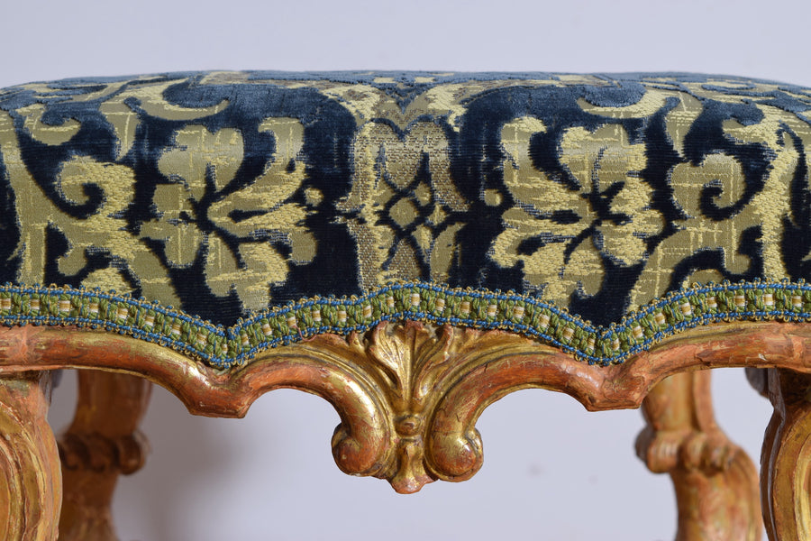 Pair of Carved Giltwood and Upholstered Benches
