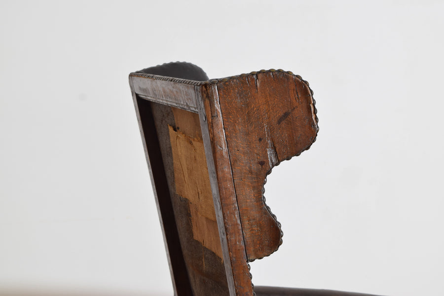 Walnut and Leather Upholstered Poltrona