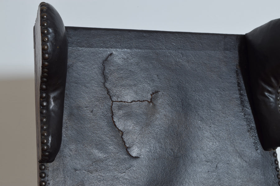 Walnut and Leather Upholstered Poltrona