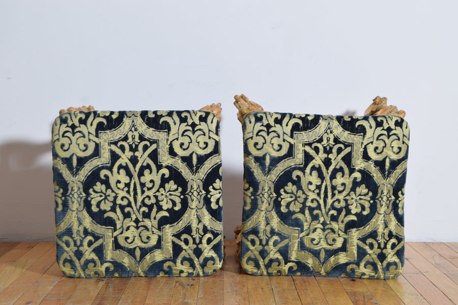 Pair of Carved Giltwood and Upholstered Benches