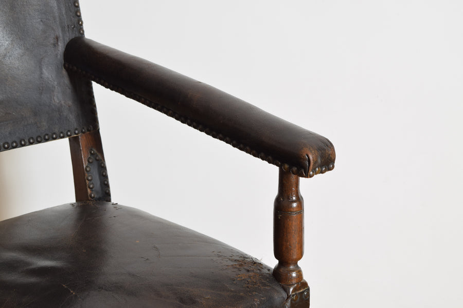 Walnut and Leather Upholstered Poltrona