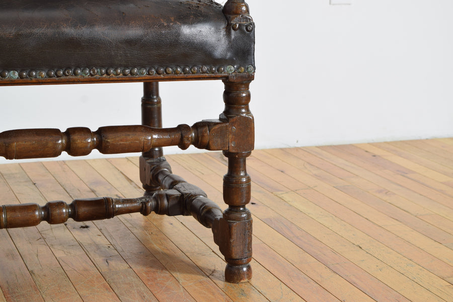 Walnut and Leather Upholstered Poltrona