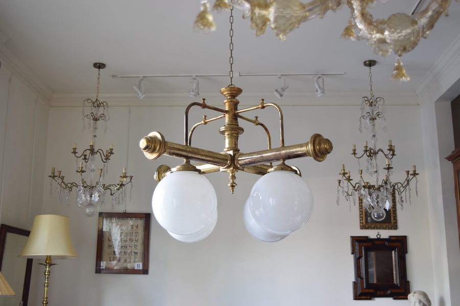 Brass and Glass 4-Light Parlor Chandelier