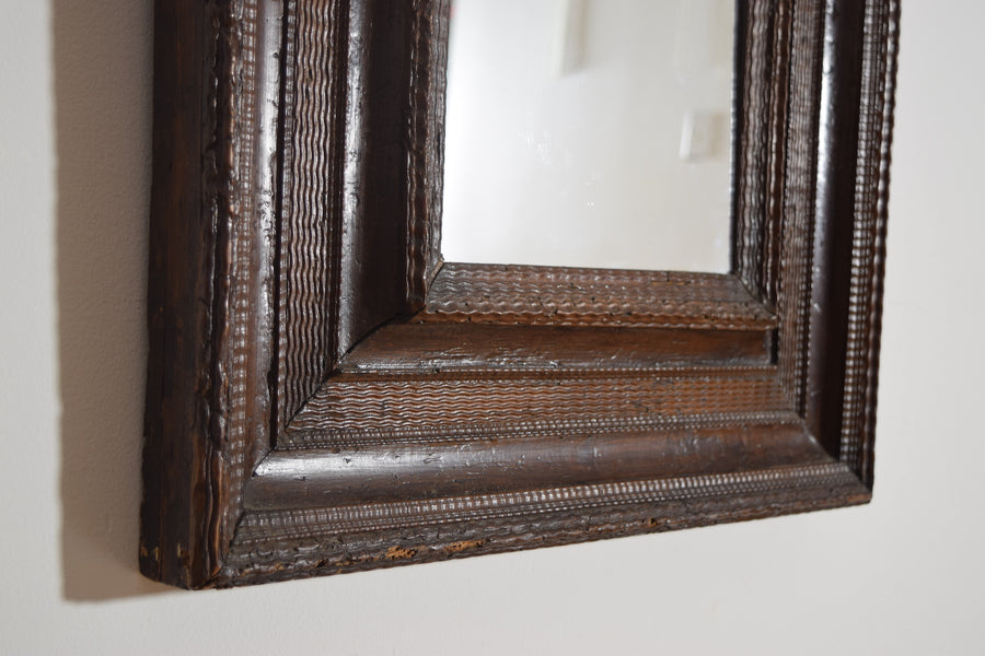 Guilloche Carved Walnut Mirror