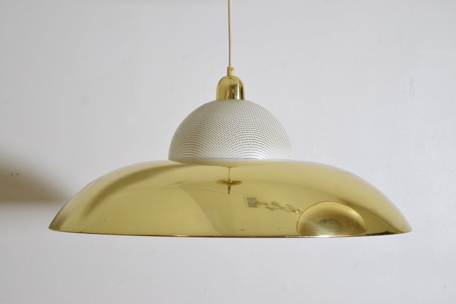 Pair of Large Brass and Painted Metal Pendant Lights