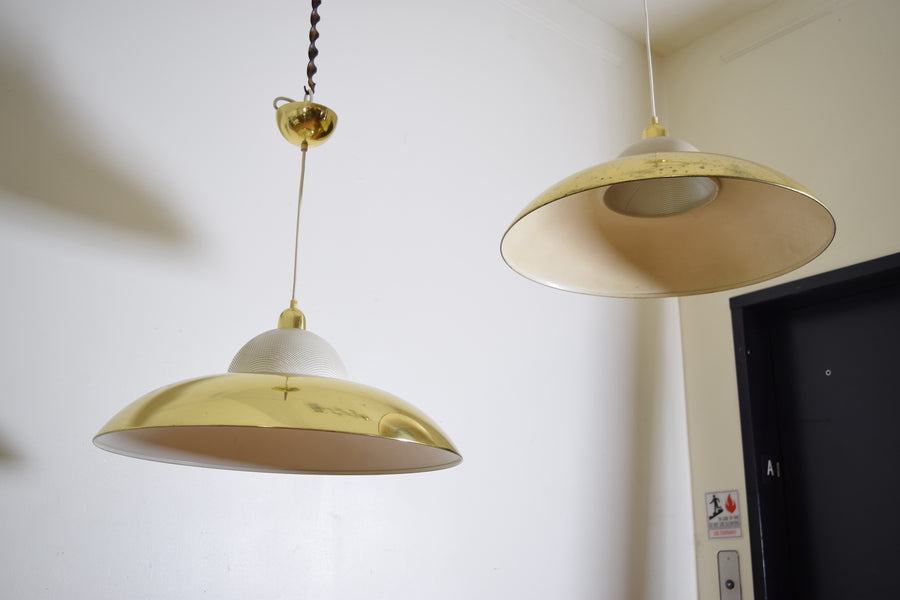 Pair of Large Brass and Painted Metal Pendant Lights