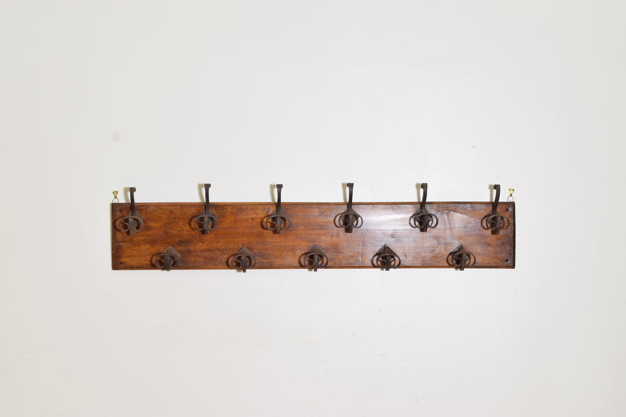 Wooden and Wrought Iron Coat and Hat Rack