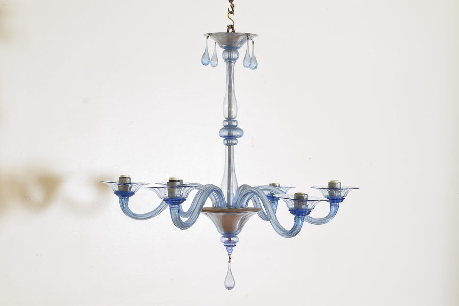 Murano Blue Glass 6-Light Chandelier