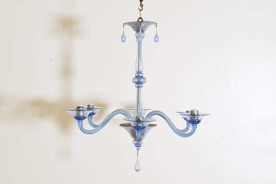 Murano Blue Glass 6-Light Chandelier