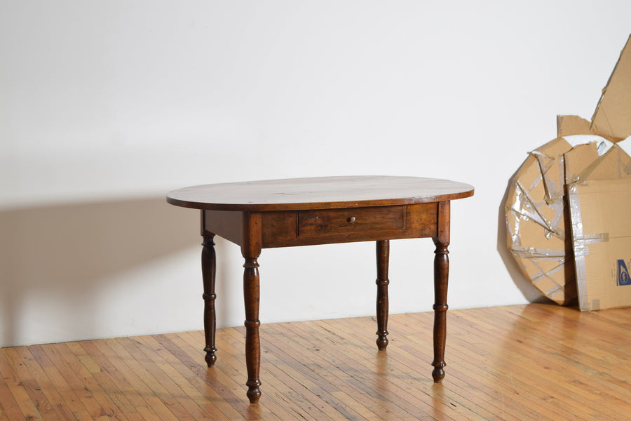 Walnut Oval 1-Drawer Center or Dining Table