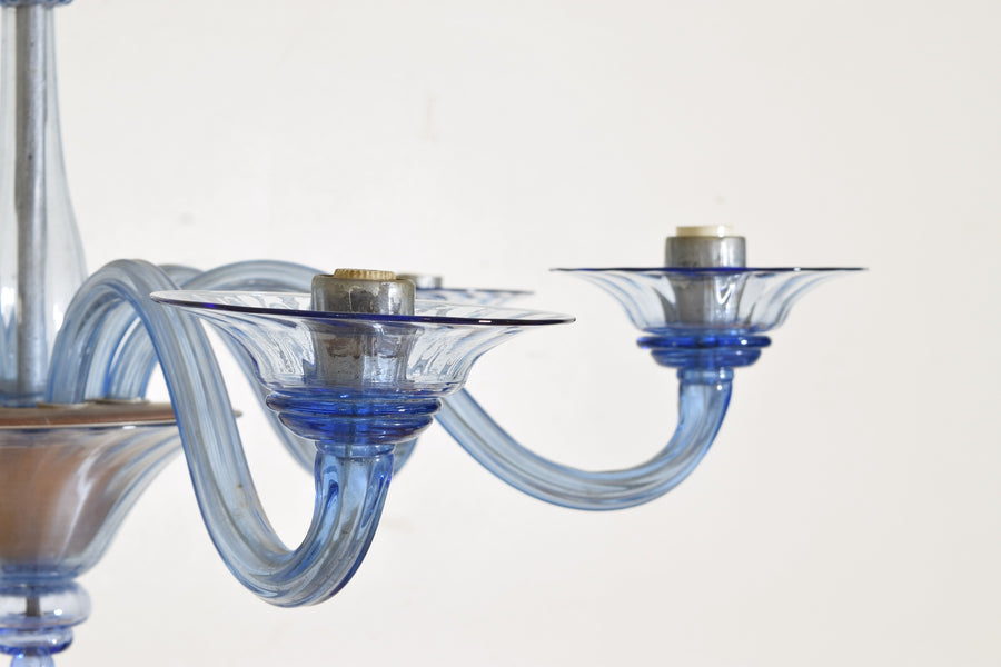 Murano Blue Glass 6-Light Chandelier