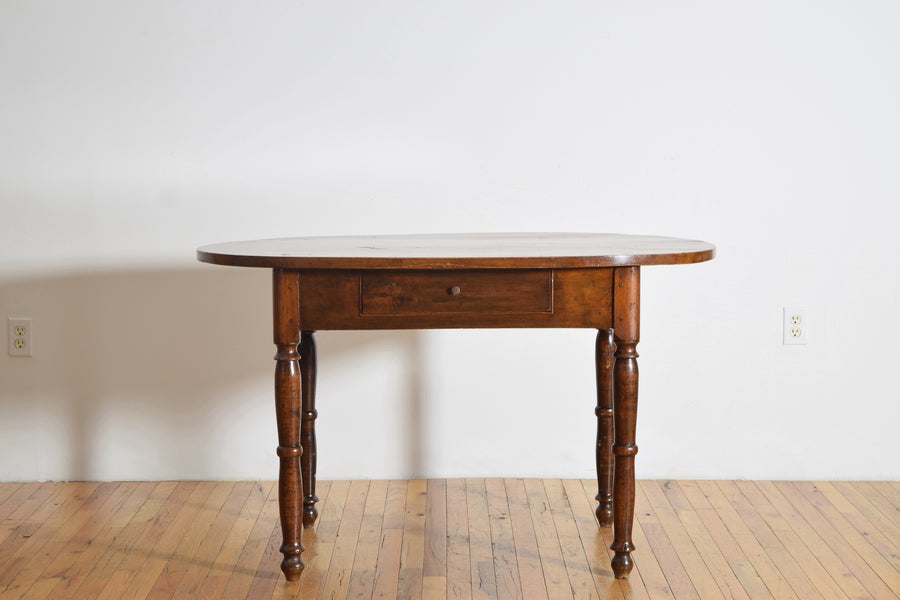 Walnut Oval 1-Drawer Center or Dining Table