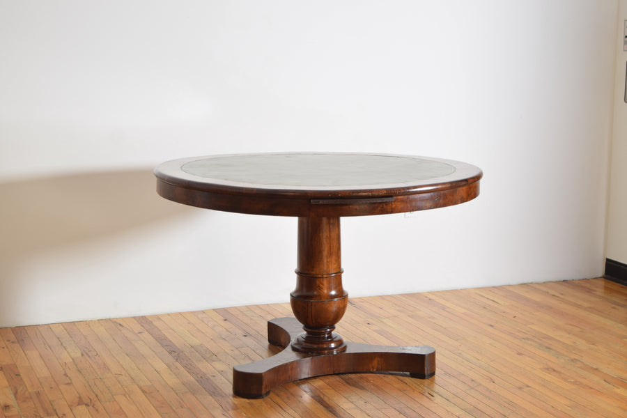 Walnut and Leather-Top Center or Library Table