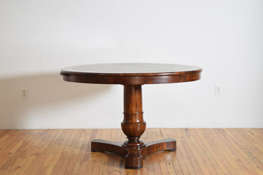 Walnut and Leather-Top Center or Library Table