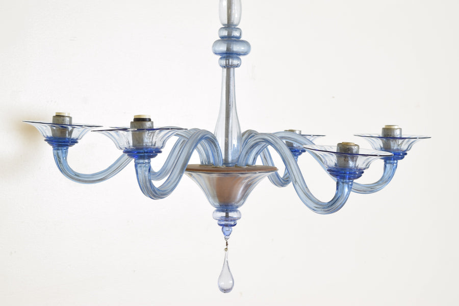 Murano Blue Glass 6-Light Chandelier