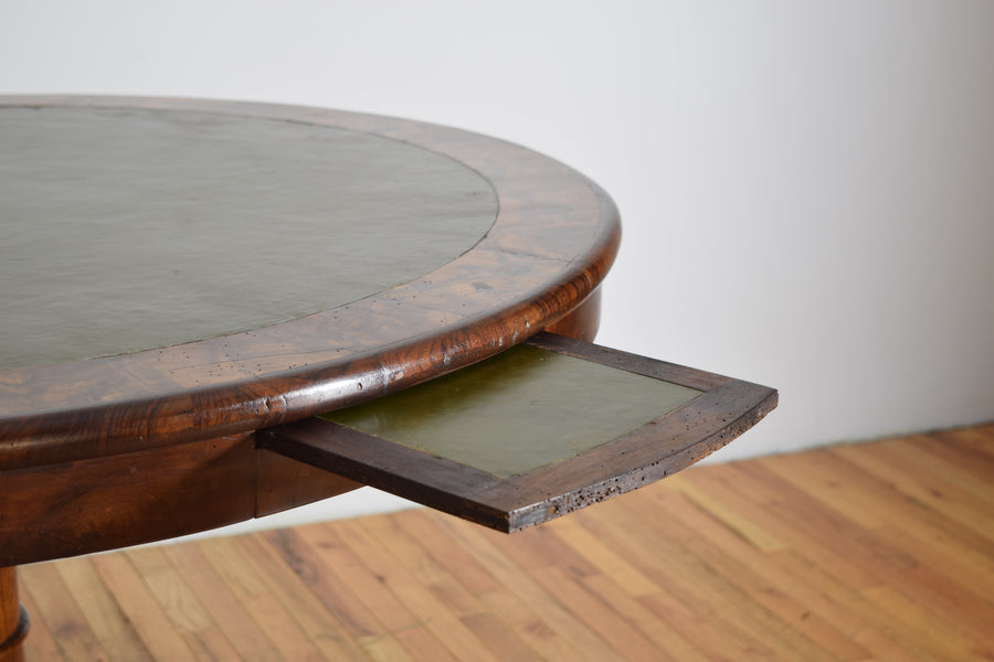 Walnut and Leather-Top Center or Library Table