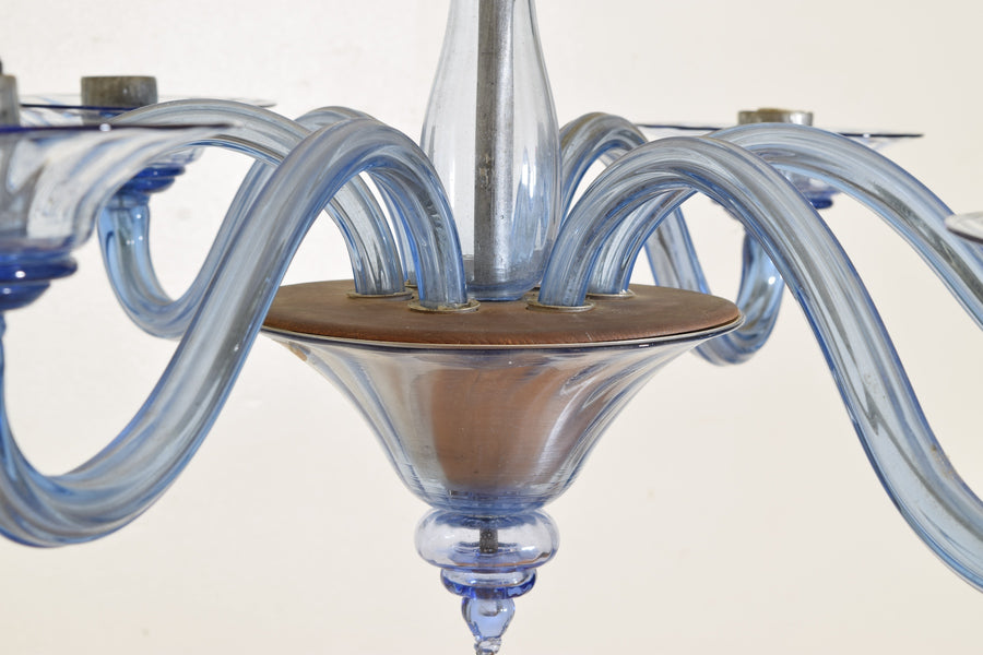 Murano Blue Glass 6-Light Chandelier