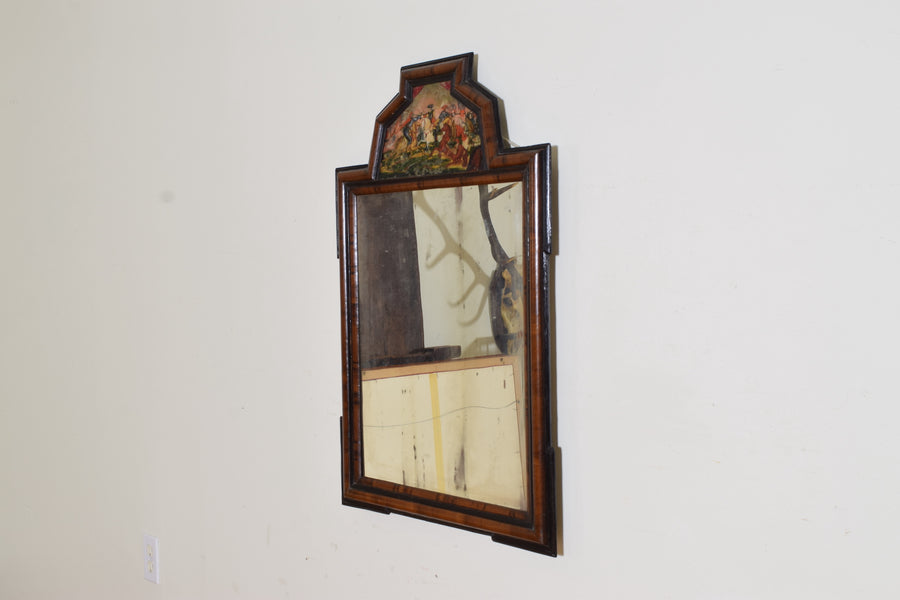 Shaped Walnut and Verre Eglomise Mirror
