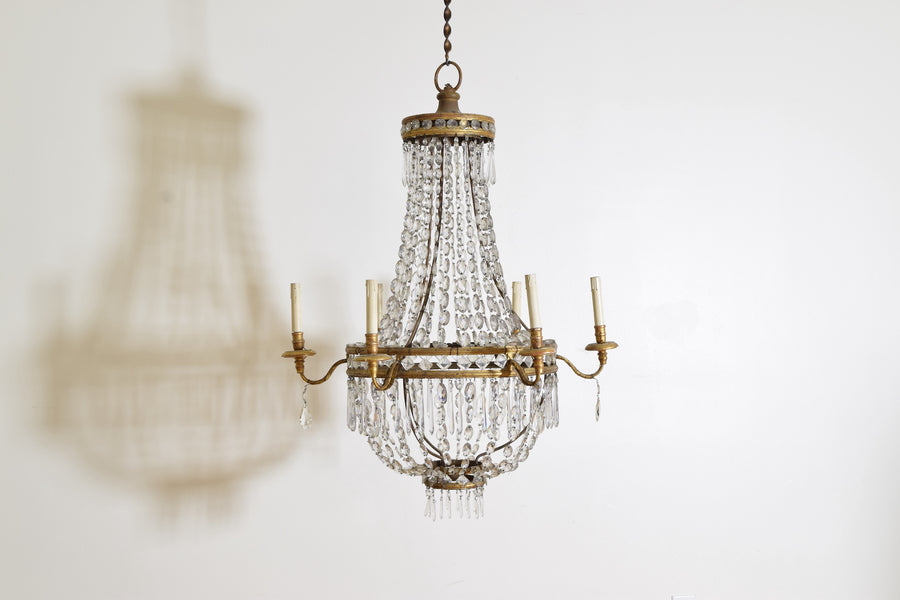 Gilt Metal and Glass 6-Light Chandelier