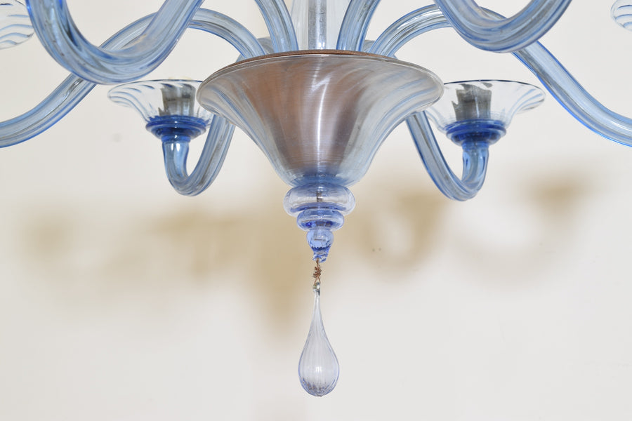 Murano Blue Glass 6-Light Chandelier