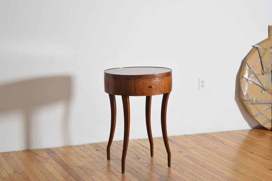 Shaped Walnut Circular 1-Drawer Table