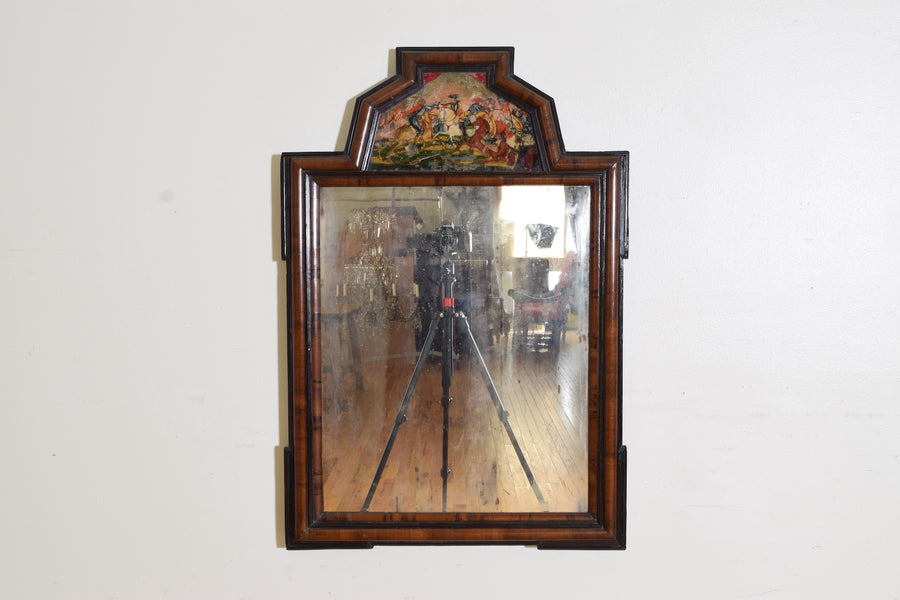 Shaped Walnut and Verre Eglomise Mirror