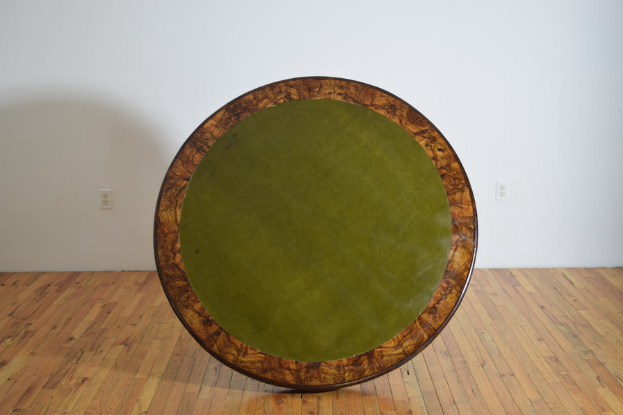 Walnut and Leather-Top Center or Library Table