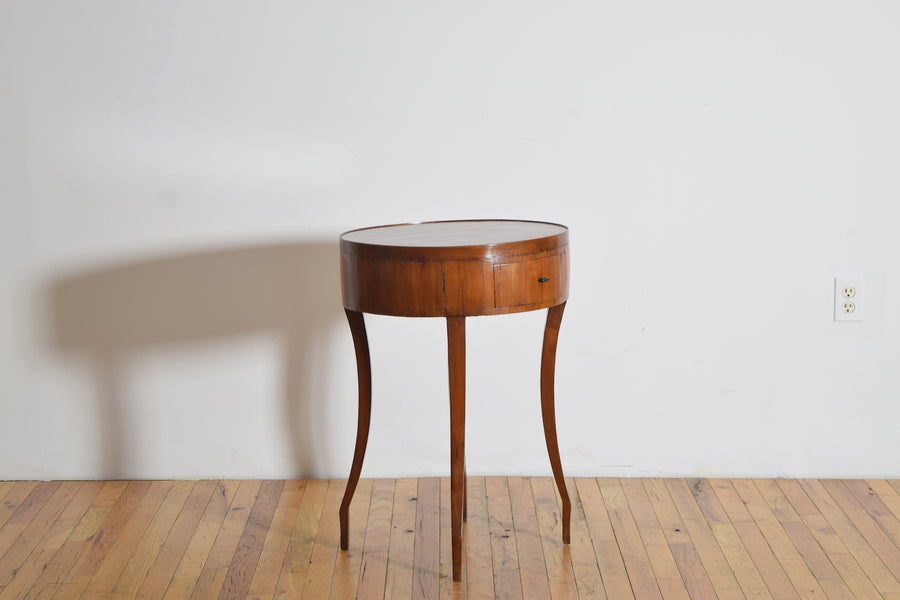 Shaped Walnut Circular 1-Drawer Table
