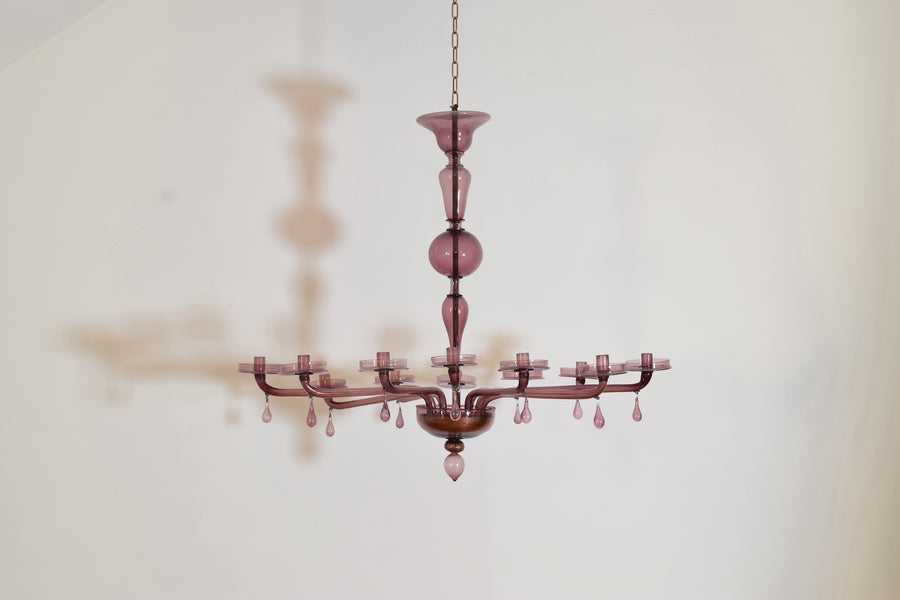 Large Murano Glass Oval 12-Light Chandelier