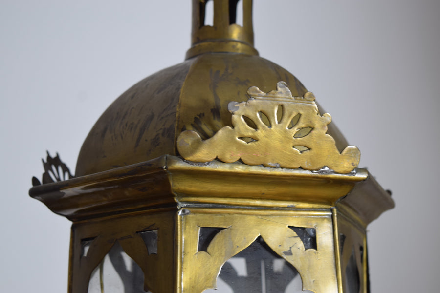 Pair of Hexagonal Brass Lanterns