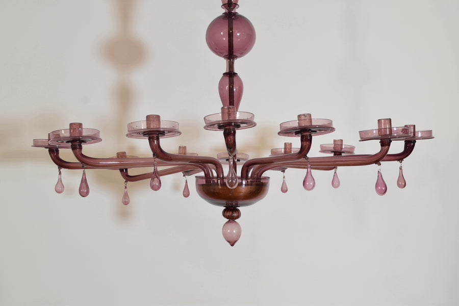 Large Murano Glass Oval 12-Light Chandelier